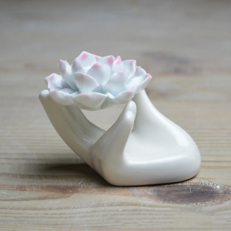 Small Ceramic Lotus Hand Meditation Incense Burner Decoration