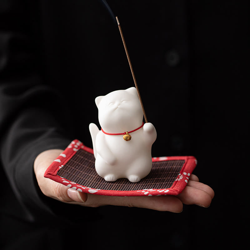 Mini Cute Cat Ceramic Incense Burner Desk Decoration