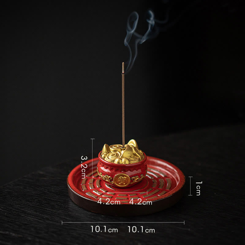 Small Treasure Bowl Lucky Bag Bagua Tray Ceramic Stick Incense Burner Decoration
