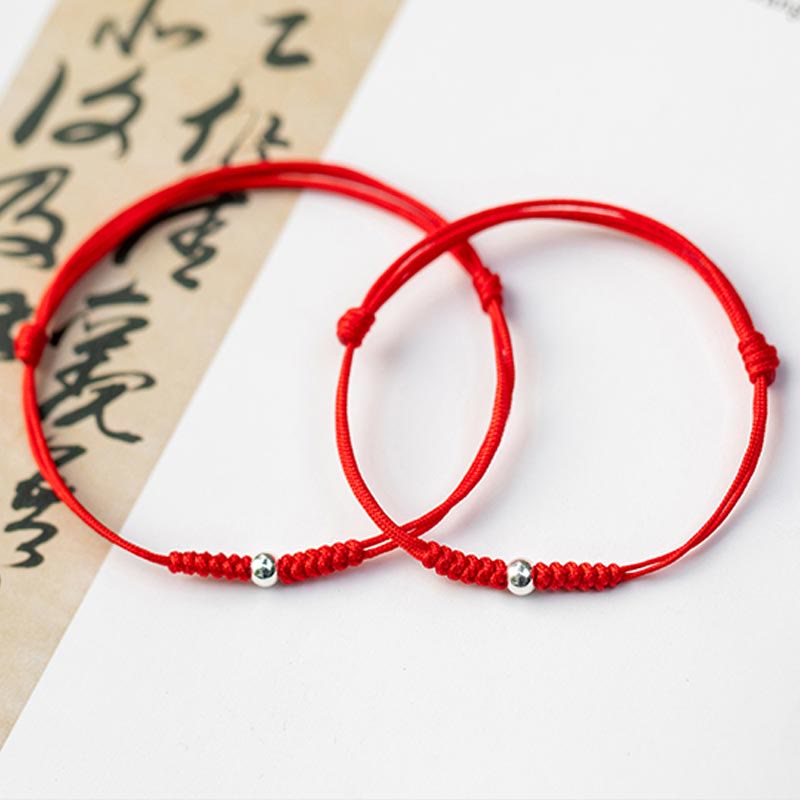 925 Sterling Silver Luck Bead Protection Red String Thin Cord Braided Bracelet