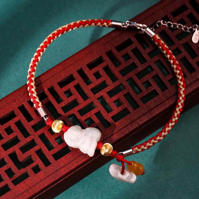 Chinese Zodiac Jade Prosperity Red String Bracelet Anklet