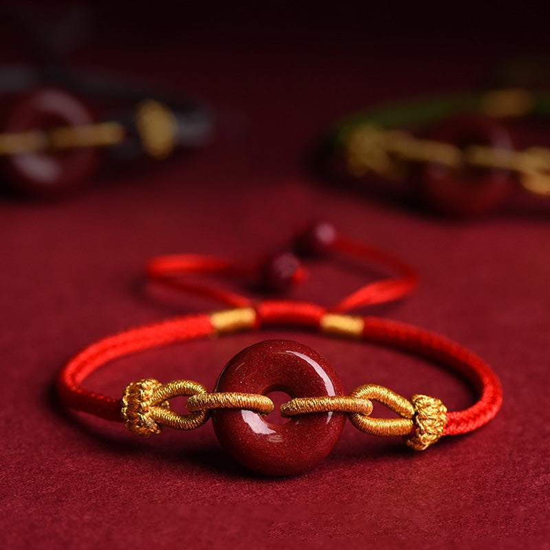 Handmade Cinnabar Peace Buckle Blessing Braided Rope Bracelet