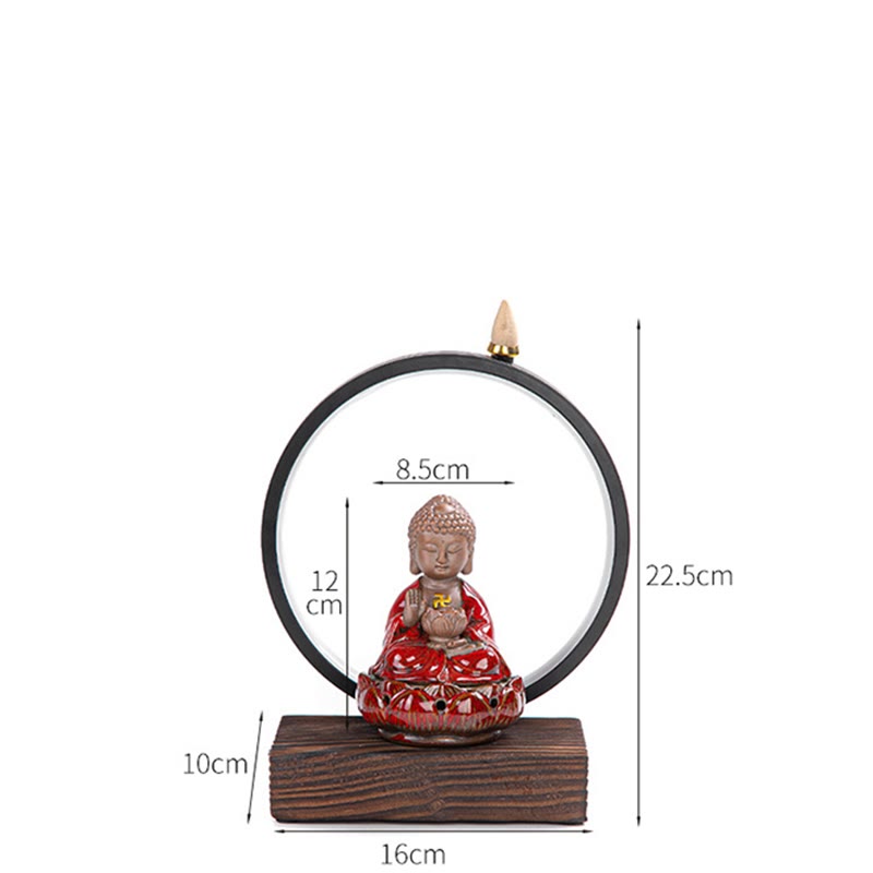 Buddha Lotus Backflow Smoke Fountain Ceramic Blessing Incense Burner With Light Decoration