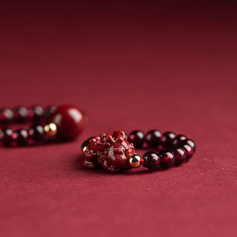 Garnet Cinnabar Lucky Bead PiXiu Om Mani Padme Hum Rose Protection Ring