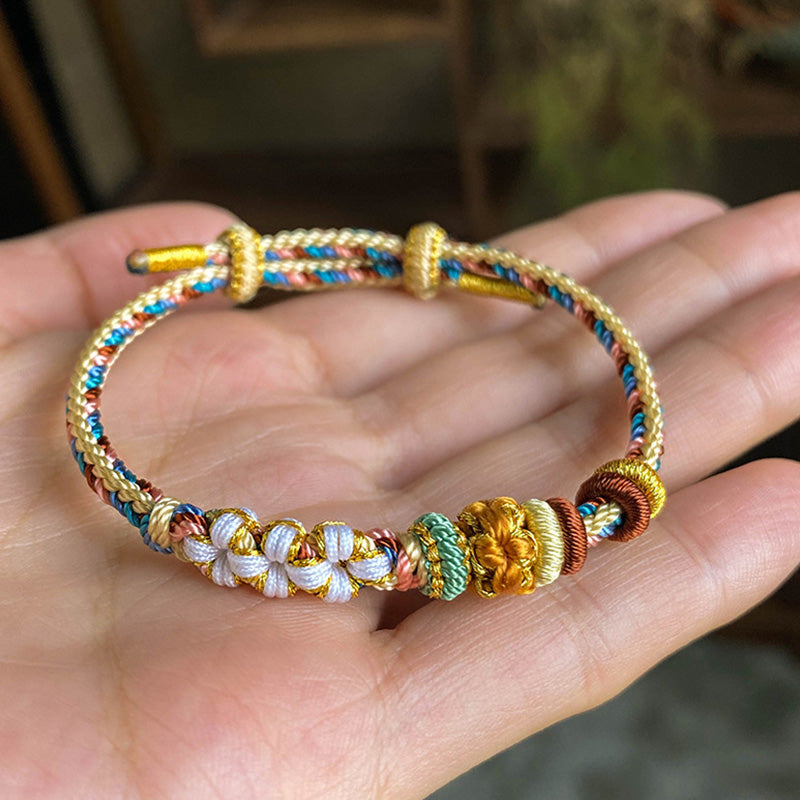 Handmade Dunhuang Color Peach Blossom Pattern Braid String Bracelet