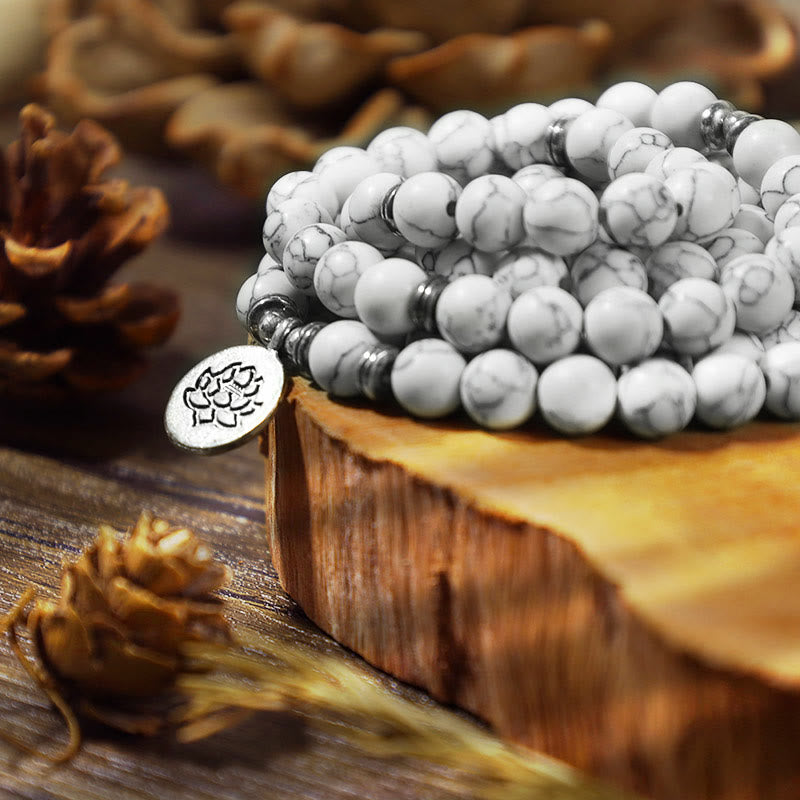 White Turquoise Lotus Mala Bracelet