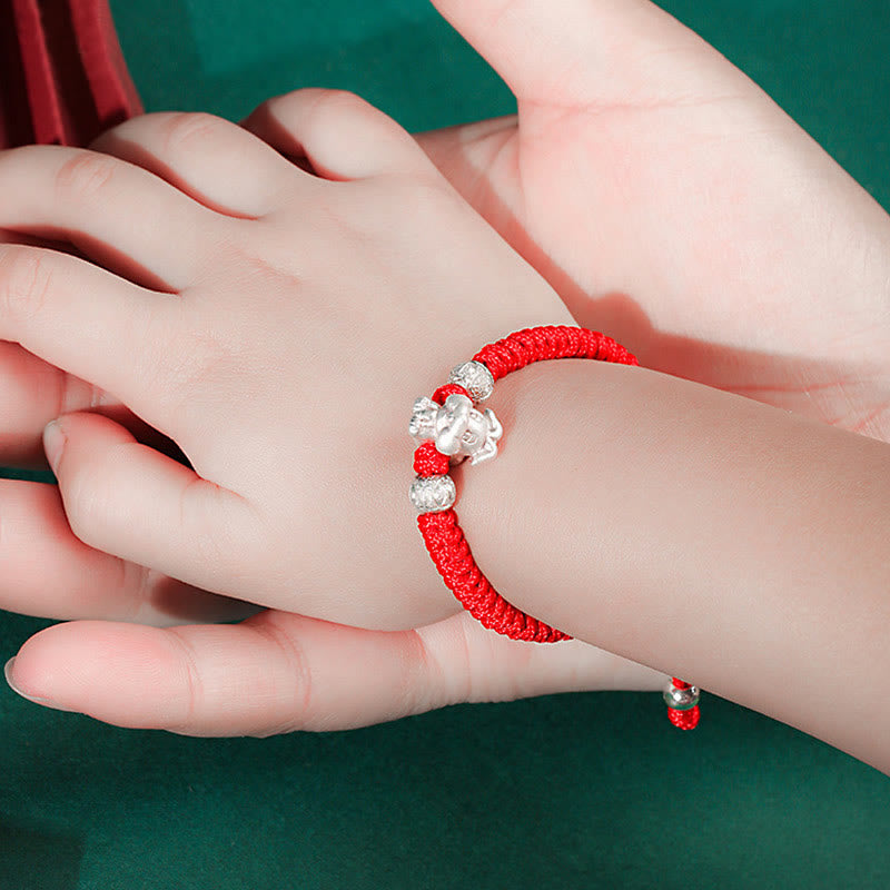 999 Sterling Silver Chinese Zodiac Red Rope Luck Handcrafted Kids Bracelet