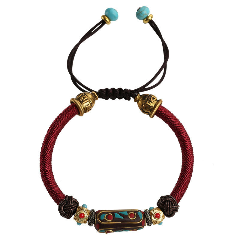 Handmade Tibetan Turquoise Om Mani Padme Hum Strength Braided Bracelet
