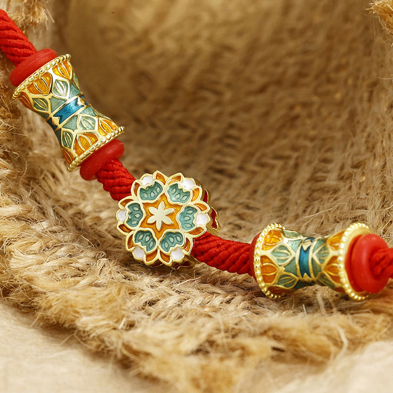 Dunhuang 925 Sterling Silver Lotus Drum New Beginning Red Rope Bracelet