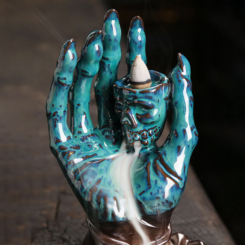 Halloween Ghost Hand Skull Head Ceramic Peace Incense Burner Decoration