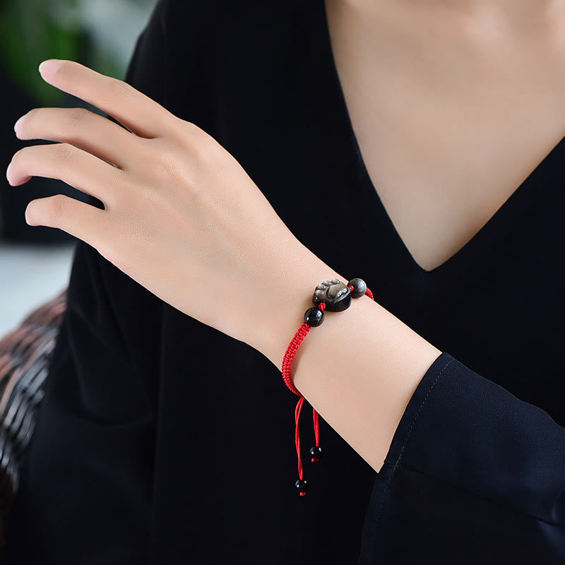 Natural Silver Sheen Obsidian Gold Sheen Obsidian Cute Cat Paw Claw Protection Rope Bracelet