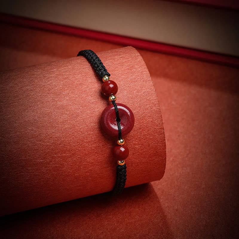 Natural Cinnabar Peace Buckle Blessing String Bracelet