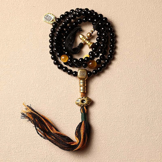 Tibetan 108 Mala Beads Black Onyx Tiger Eye Beads Nine Palaces Bagua Protection Bracelet