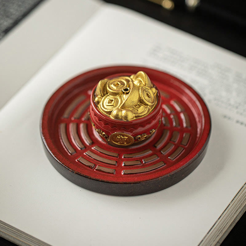 Small Treasure Bowl Lucky Bag Bagua Tray Ceramic Stick Incense Burner Decoration