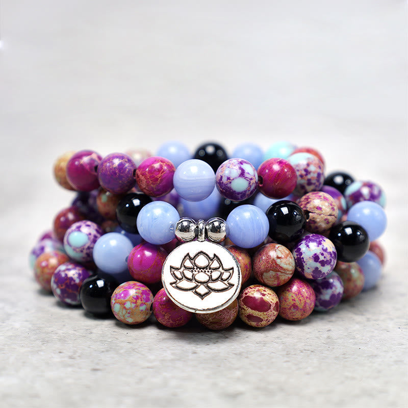 Natural Purple Miano Real Stone Lotus Mala