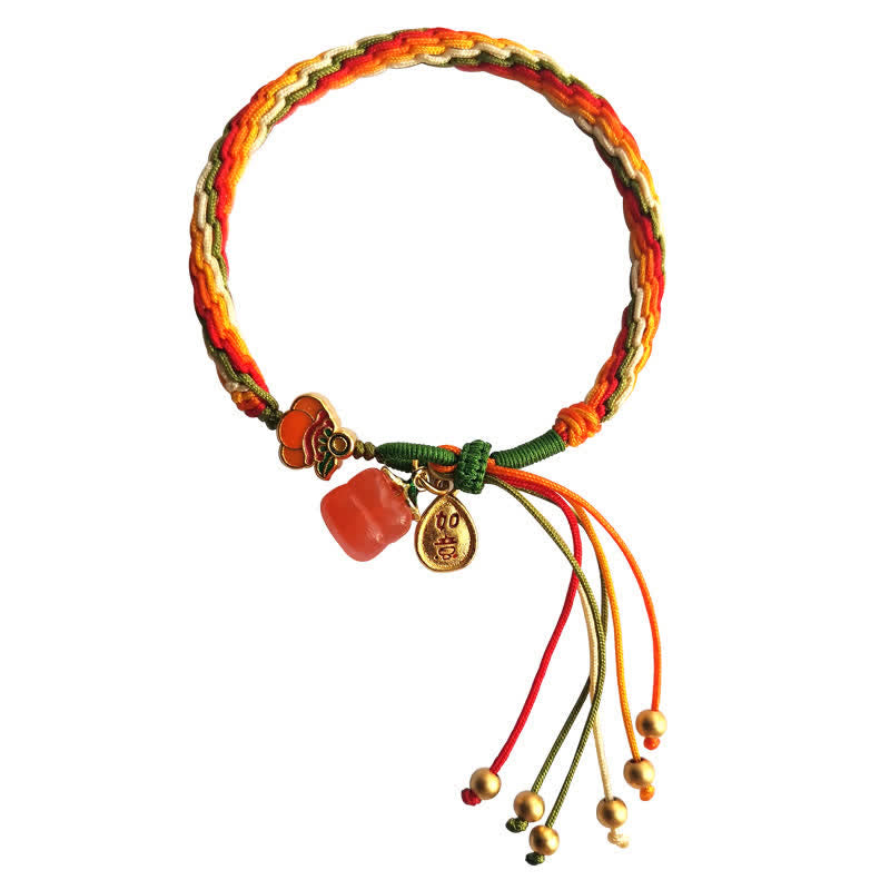 Persimmon Red Agate Strength Reincarnation Knot Braid String Bracelet