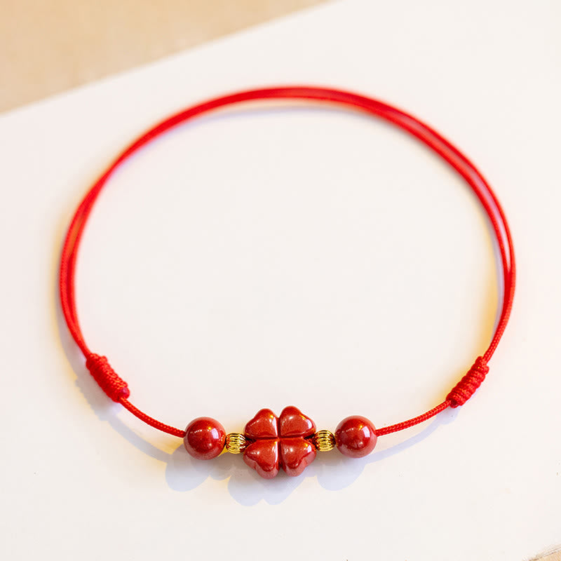 Four Leaf Clover Cinnabar Blessing Calm String Bracelet Anklet