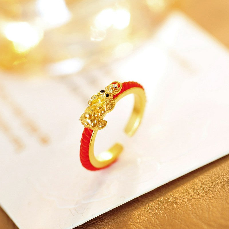 Copper Pi Xiu Chinese Coin Wealth Braided Open Ring
