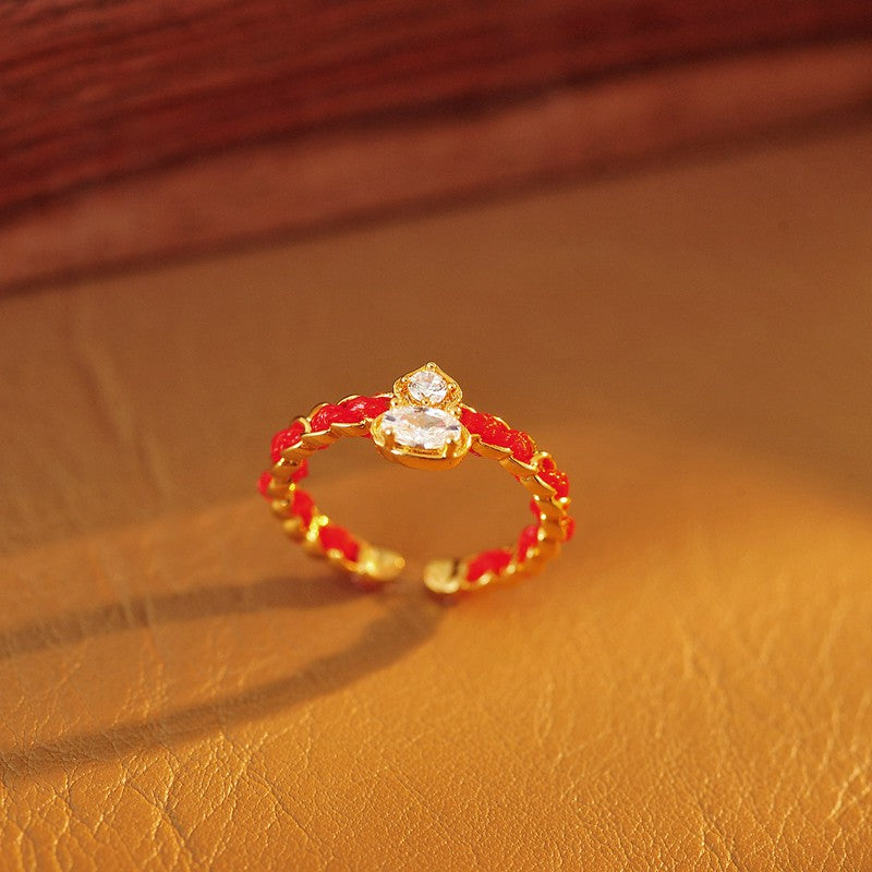 Red String Copper Alloy Gourd Blessing Open Band Ring