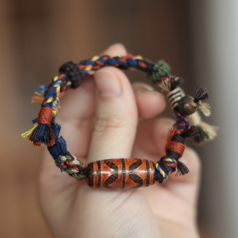 Vintage Tibetan Dzi Bead Luck Rope Bracelet