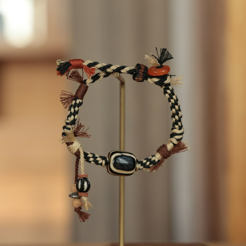 Vintage Tibetan Dzi Bead Luck Rope Bracelet