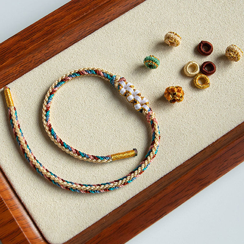Handmade Dunhuang Color Peach Blossom Pattern Braid String Bracelet