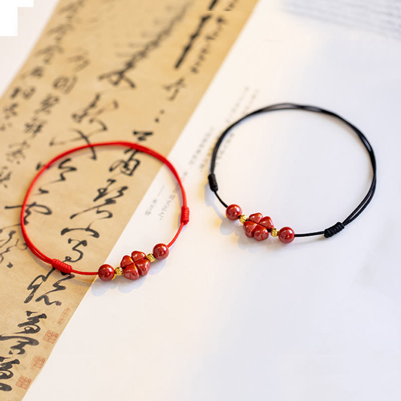 Four Leaf Clover Cinnabar Blessing Calm String Bracelet Anklet