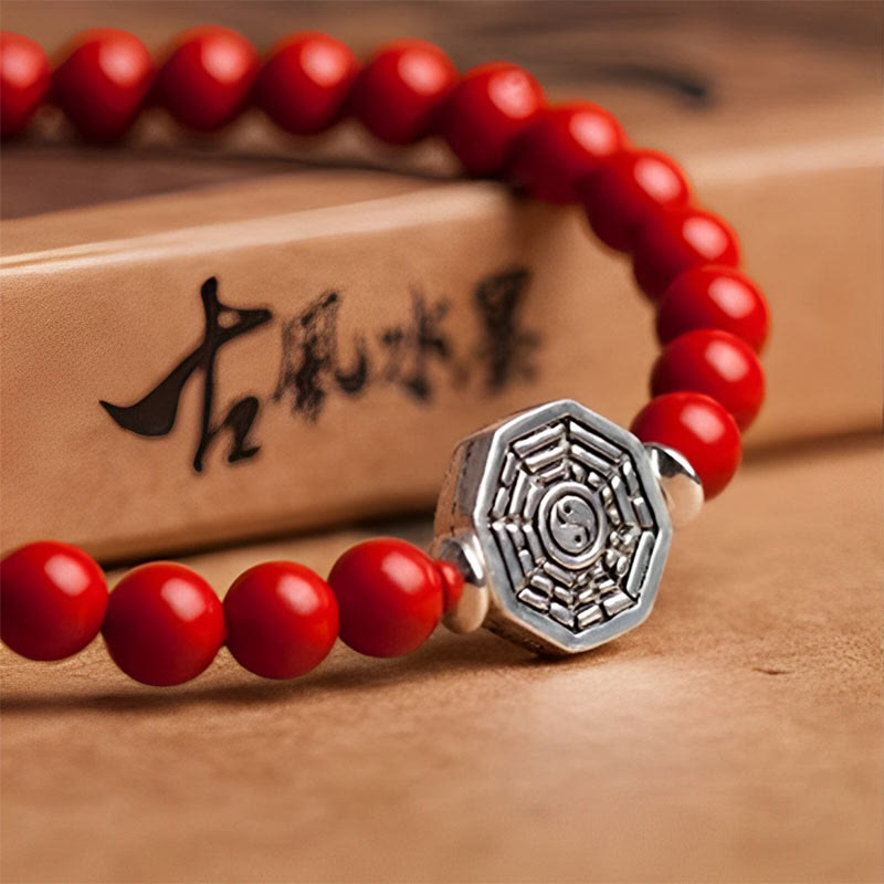 925 Sterling Silver Yin Yang Bagua Symbol Cinnabar String Concentration Bracelet