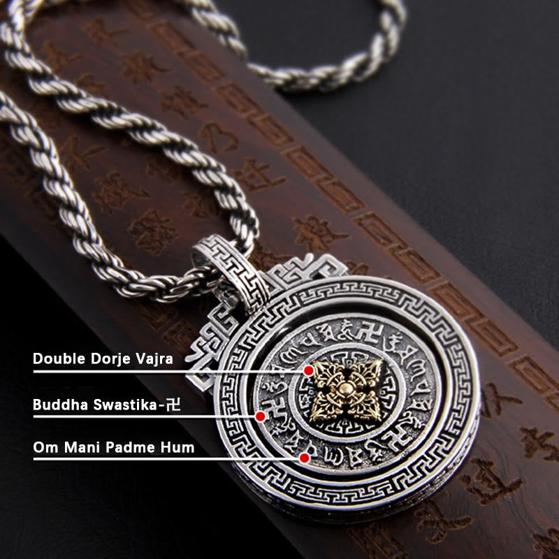 Tibetan Om Mani Padme Hum Double Dorje Vajra Rotatable Purity Peace Necklace Pendant