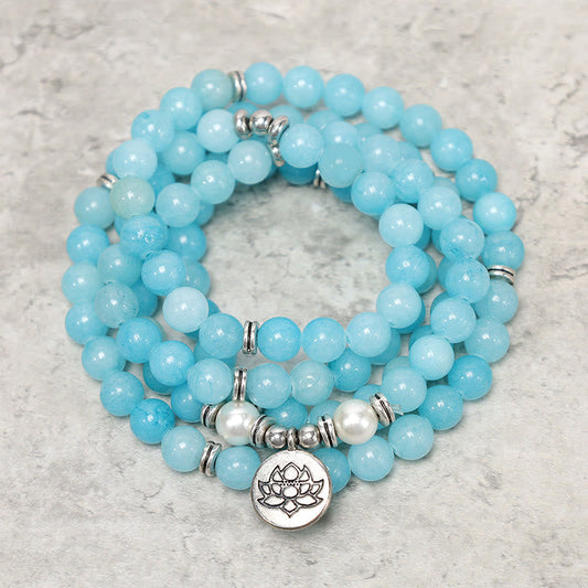 Natural Amazonite Stone Lotus Mala Bracelet