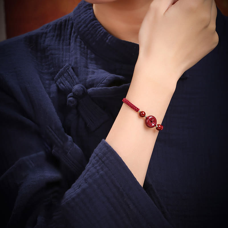 Natural Cinnabar Peace Buckle Blessing String Bracelet