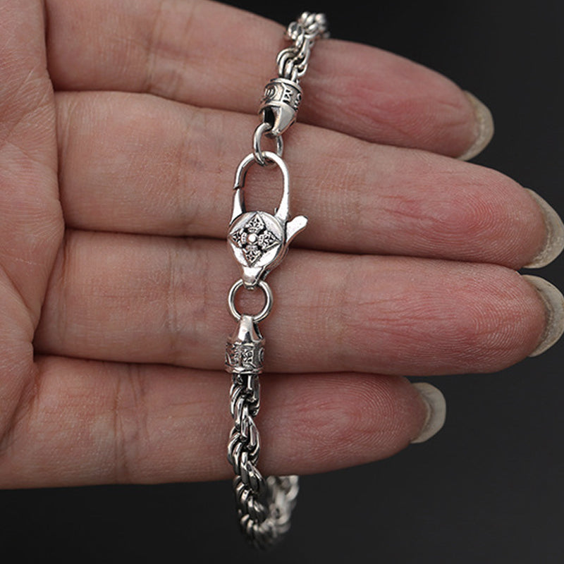 925 Sterling Silver Tibet Om Mani Padme Hum Double Dorje Vajra Twisted Design Peace Love Bracelet