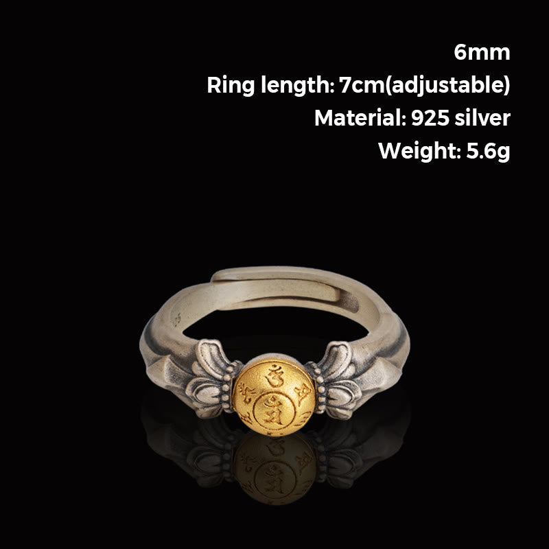 925 Sterling Silver Manjusri Mantra Om Mani Padme Hum Peace Adjustable Ring