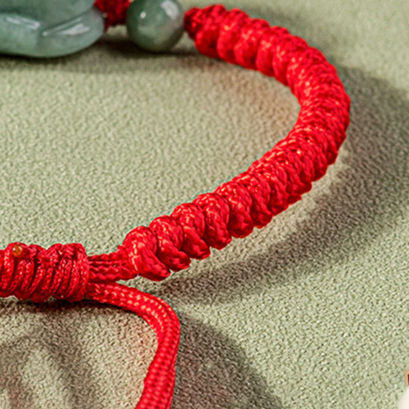Handmade Natural Jade PiXiu Protection King Kong Knot Braided String Bracelet