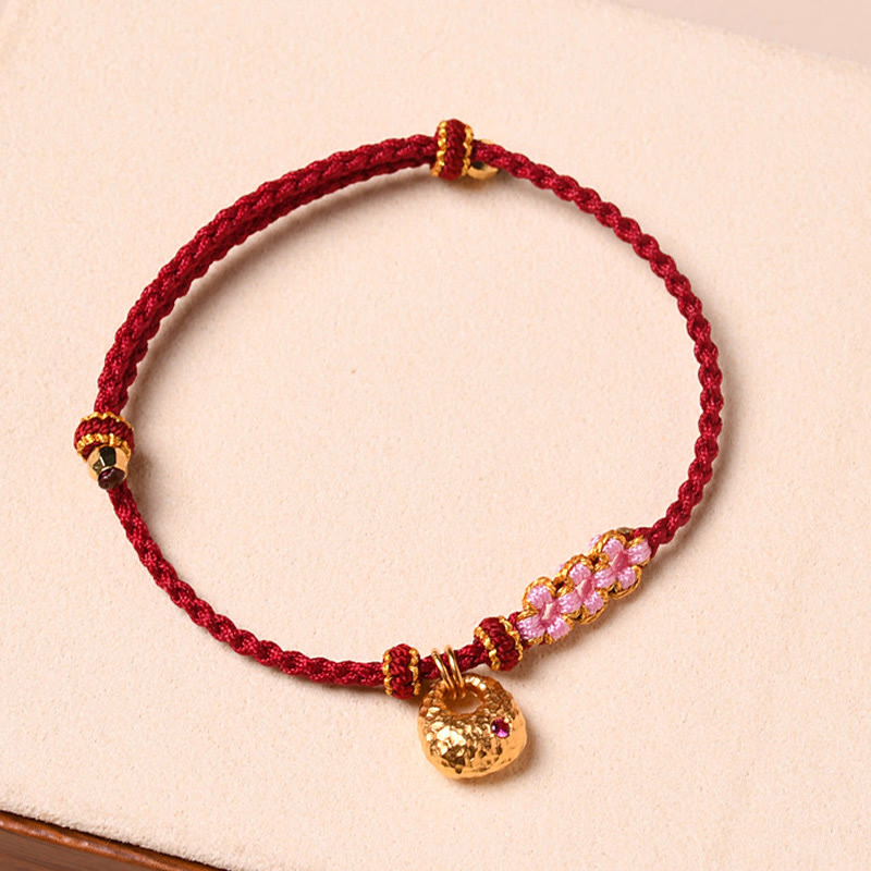 Handmade Peach Blossom Protection Braided Rope Bracelet
