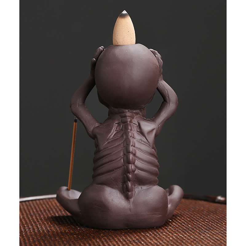 Little Skull Ghost Purple Clay Backflow Smoke Fountain Peace Incense Burner Decoration