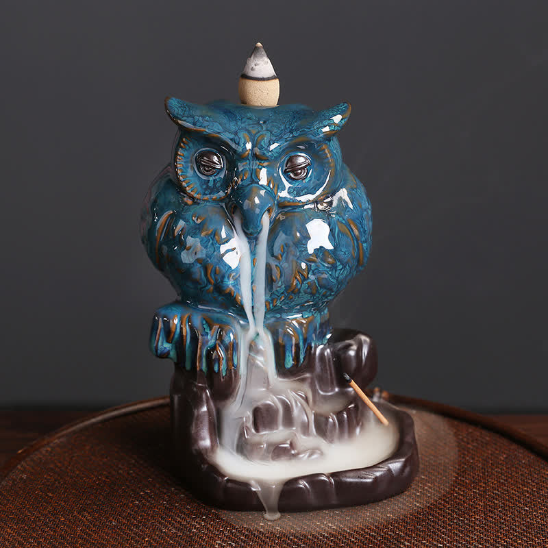 Cute Owl Ceramic Backflow Smoke Fountain Meditation Incense Burner Decoration