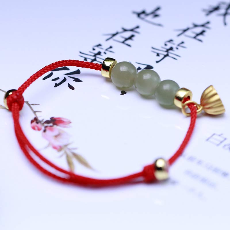 Natural Jade Lotus Seed Strength Red String Weave Bracelet