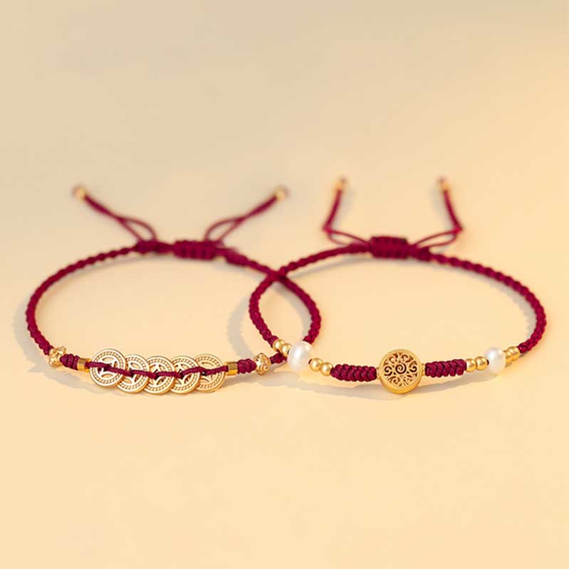 Copper Coin Fortune Tree Luck Strength Braided Bracelet