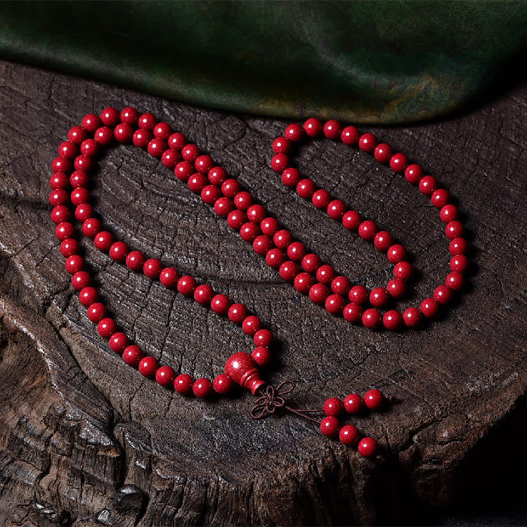 108 Mala Beads Cinnabar Om Mani Padme Hum Pattern Engraved Blessing Bracelet