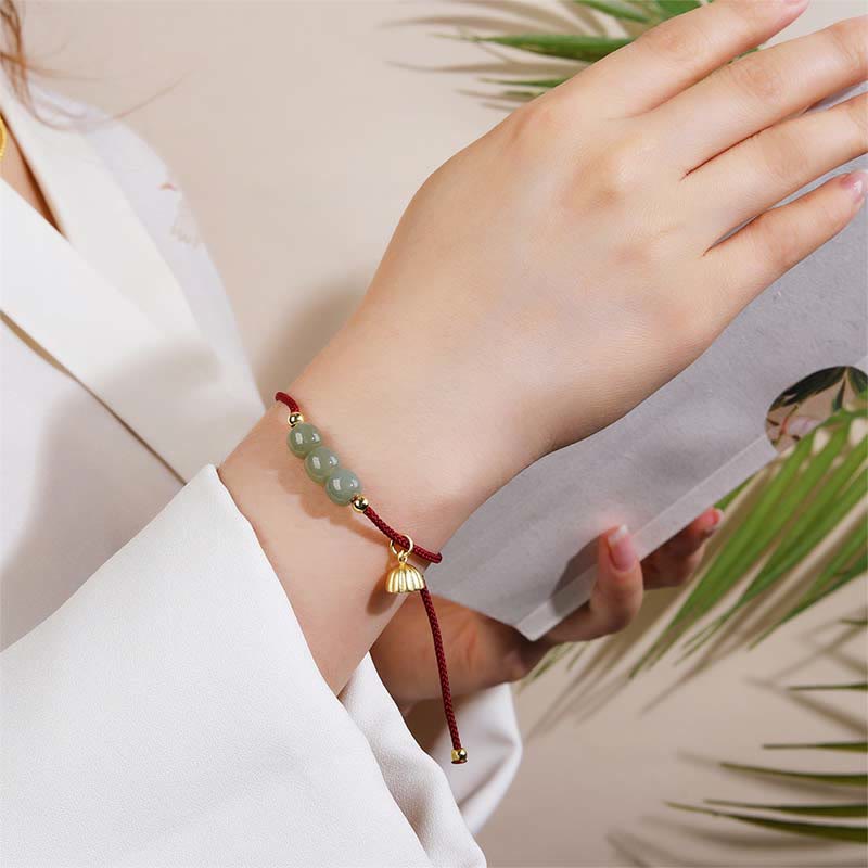 Handmade Hetian Jade Bead Lotus Pod Prosperity Luck Braided Bracelet