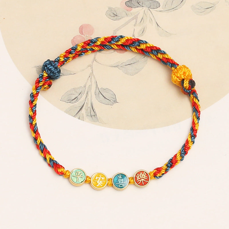 Handmade Dunhuang Color Thread Peace And Joy Protection Braid String Bracelet