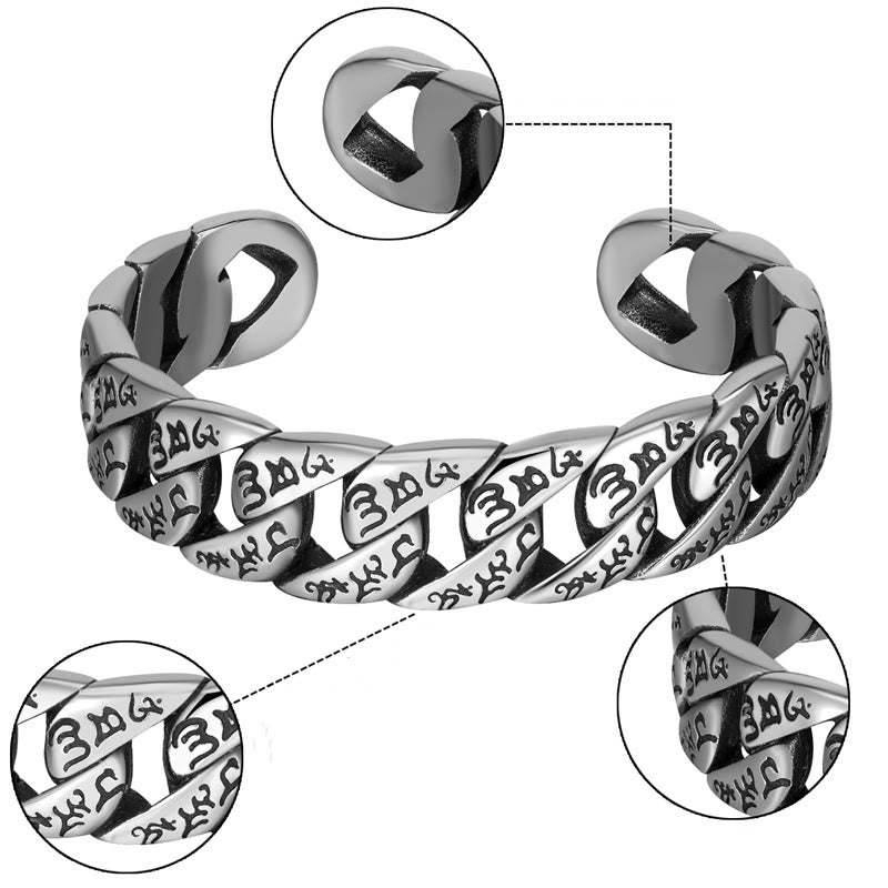 Tibetan Om Mani Padme Hum Mantra Titanium Steel Peace Cuf Bangle Bracelet
