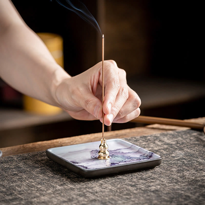 Mountain Lake Flower Leaf Ceramic Plate Tray Stick Incense Burner Decoration