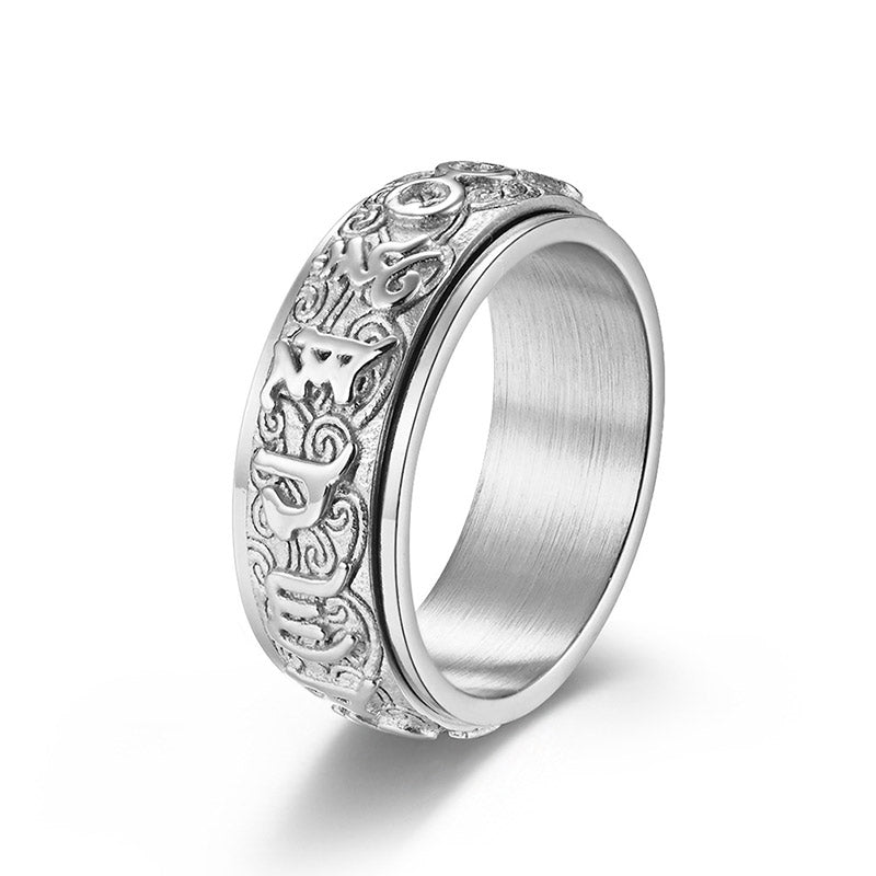 Om Mani Padme Hum Balance Calm Titanium Steel Ring