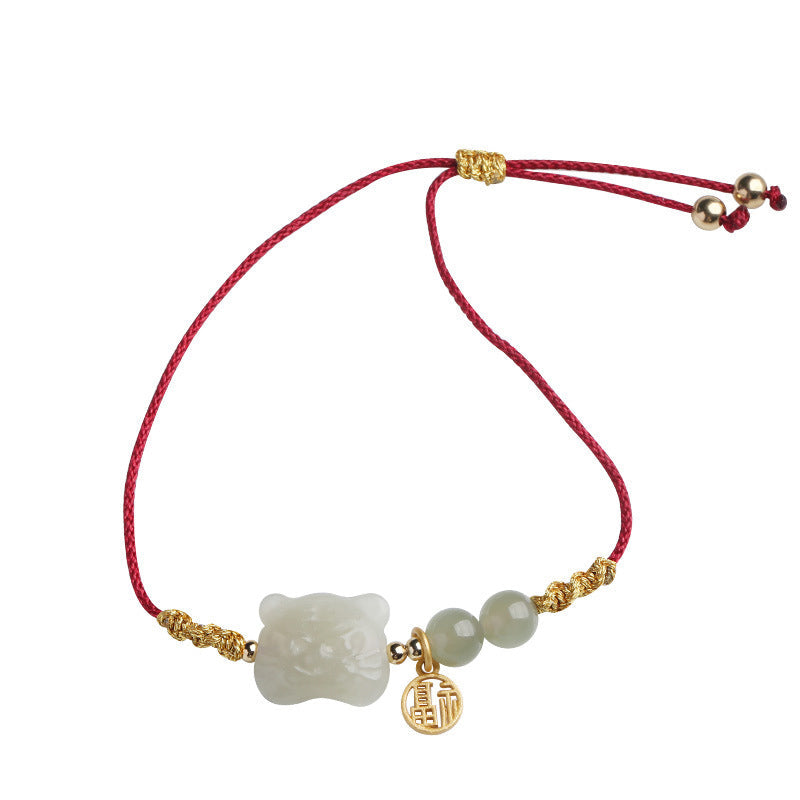 Chinese Zodiac Tiger Jade Prosperity Red String Bracelet