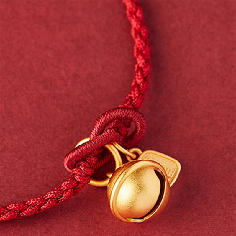 Handmade Fu Character Charm Luck Happiness Bell Red Rope Bracelet