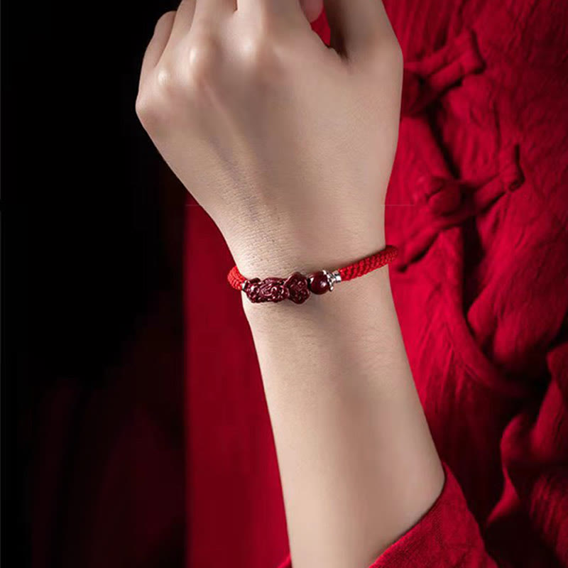 Handcrafted PiXiu Cinnabar Wealth Luck Braided Bracelet