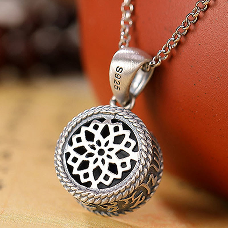 925 Sterling Silver Om Mani Padme Hum Lazurite Lapis Lazuli Love Peace Necklace Pendant