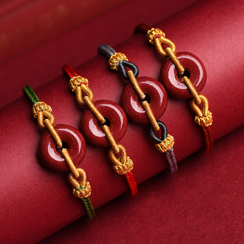 Handmade Cinnabar Peace Buckle Blessing Braided Rope Bracelet